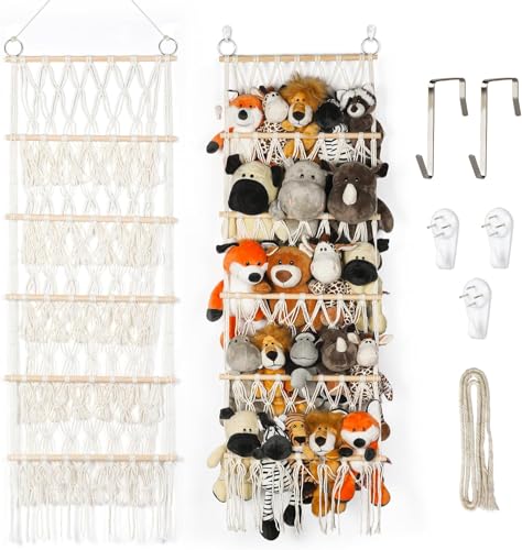 42cm Wide Over The Door Stuffed Animal Storage- 5-Tier Stuffed Animal Hammock For Toy Plush Hammock Hanging Net Big Girls Toddler Large Bag Animals Stuffy Behind - color: Beige