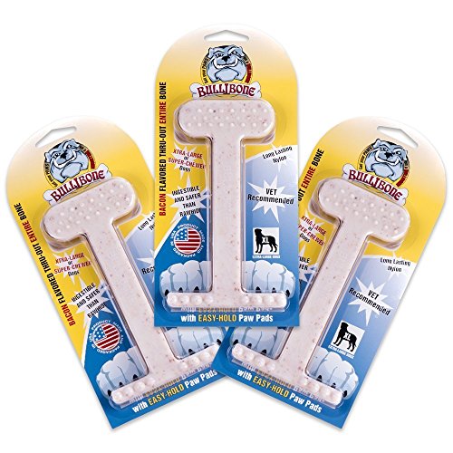 Bullibone Nylon Dog Chew Toy for Aggressive Chewers - Dental Hygiene Bone with Bacon Flavor, Durable Tough Chew Toys for Extra Large Dogs, Indestructible Dog Bone - 3 Pack - size: XL