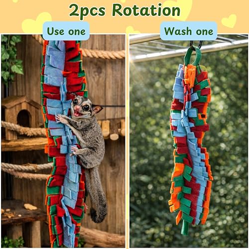 Sugar Glider Hanging Climbing Enrichment Toy, Colorful Hanging Climbing Exercise Toys and Laundry Bag, Swing Rope Enrichment, Sugar Glider Cage Accessories for Ferret Hamster Squirrel (Laundry Bag)
