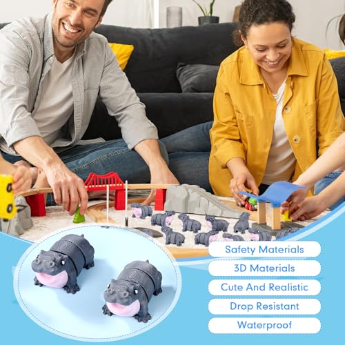 Honoson 12 Pcs 3D Printed Animals 5-7cm, Hippo | Articulated Fidget Animals, Flexible 3D Printed Figures for Stress Relief, Cute Mini Joints for Party Favors and Display - size: 5-7cm, style: Hippo