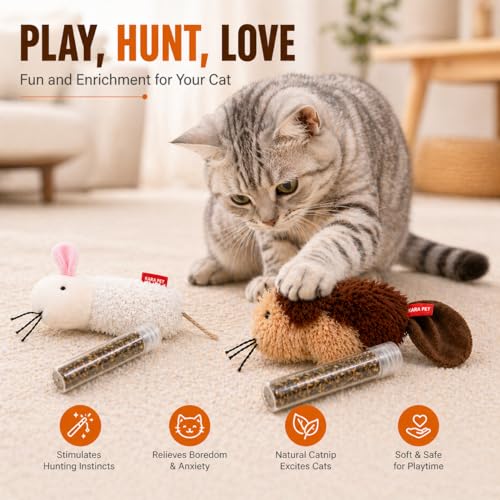 Kaka Refillable Catnip Toy Mouse, Interactive Plush Cat Toy with Catnip Refill, Soft Chew Toy for Indoor Cats & Kittens - color: white