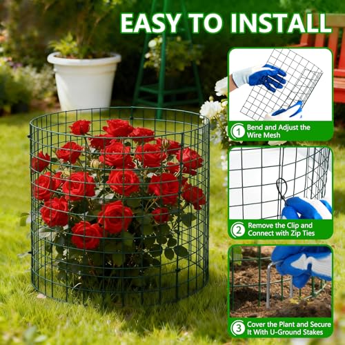 10 Pack 12x14 Inch Plant Cages, Metal Garden Protector from Animals | Garden Cloche, Plant Guard Barrier, Stakes & Zip Ties, Rabbit Squirrel Protection, Seedlings, Herbs, Vegetable Garden Beds - color: 10 Pack, size: 12x14 IN