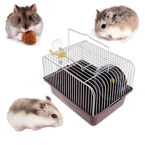 Small Pet Hamster Cage with Running Wheel Water Bottle Food Basin Portable Carrier House Mice Home Habitat for Going Out, Traveling (Coffee) - color: Coffee