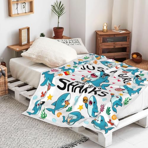 Shark Gifts Blanket for Women Girls Just A Girl Who Loves Sharks Blankets and Throws Stuff Shark Themed Gifts for Women Girls Kids Adults Animal Sharks Lovers Birthday Decorations Room Decor 50"X40" - color: Shark, size: 50"x40"