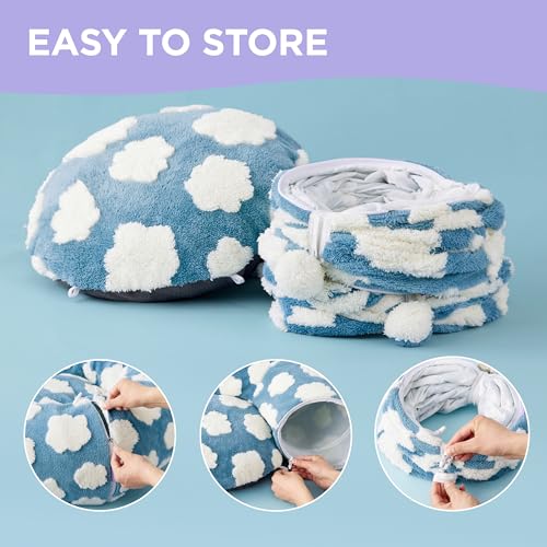 Lesure Donut Cute Jacquard Cat Tunnel Bed Kitten Toys for Puppy Bunny | 33.5x33.5x10in,Round Cat Bed Tube for Indoor Cats Rabbit Dog,Pet Peekaboo Cave Toy,Spiral Hideaway,Washable Cushion,Blue - color: Cozy Clouds Blue, size: Standard (33.5"L x 33.5"W x 1