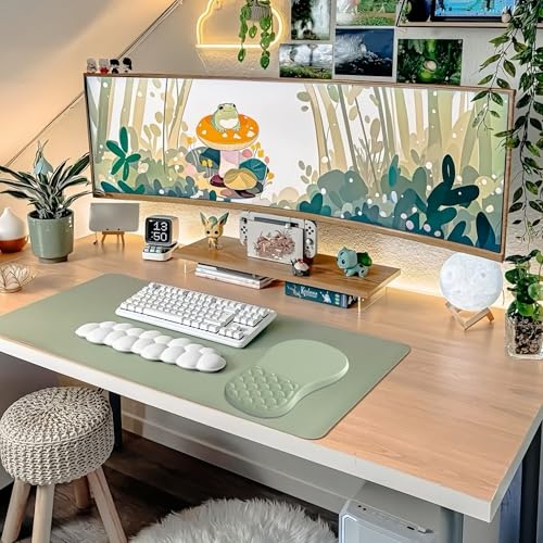 Ergonomic Mouse Pad Wrist Support,Friendly Green Wrist Rest Mousepad for Carpal Tunnel Pain Relief,Integrated Memory Foam Slope Massage Bulge Design - color: A-03