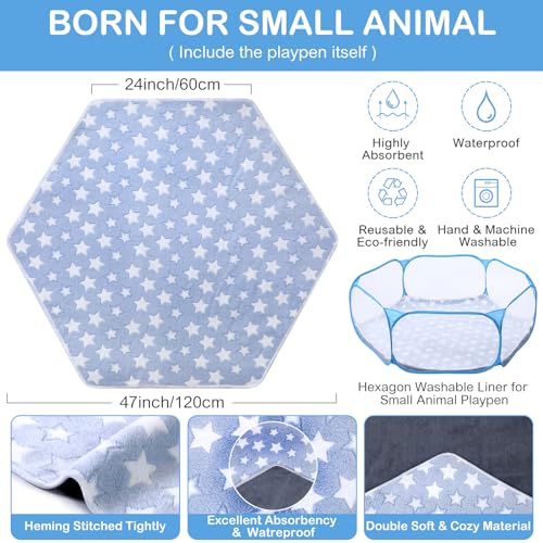 Hamster Playpen with Mat Small Animal Cage Tent Breathable Transparent Guinea Pig Playpen Waterproof Portable Yard Fence Mat Foldable Exercise Playpen Outdoor Indoor (Blue,Star) - color: Blue