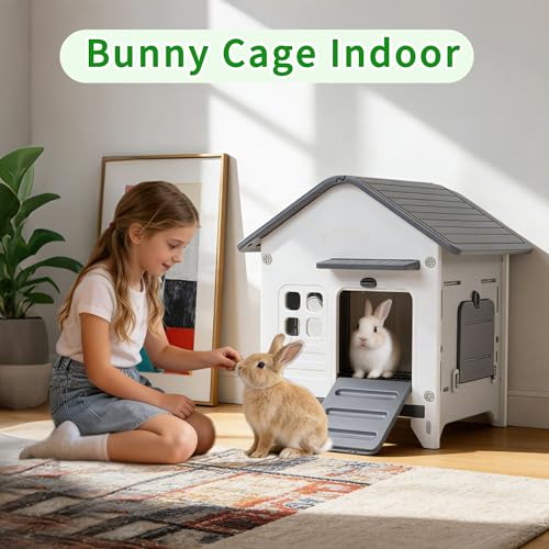 Plastic Rabbit Cage Outdoor Indoor, Bunny Cage Guinea Pig Cages Enclosure | Waterproof Rabbit Hutch Leak-Proof Pull-Out Tray&Chew-Proof, Easy-Clean & Ideal for Small Animal Cage Enclosure - size: 25.6"L x 20.1"W x 27.2"H