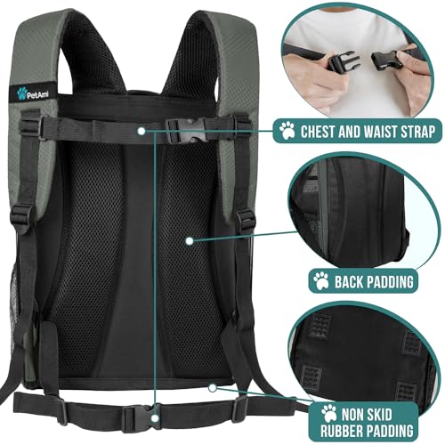 PetAmi Dog Backpack Carrier for Small Large Cat, Pet, Puppy, Ventilated Pet Hiking Backpack Travel Bag, Airline Approved Cat Backpack Carrier, Camping Biking Dog Bag Up to 18lbs Pet, Dark Grey - color: Dark Gray