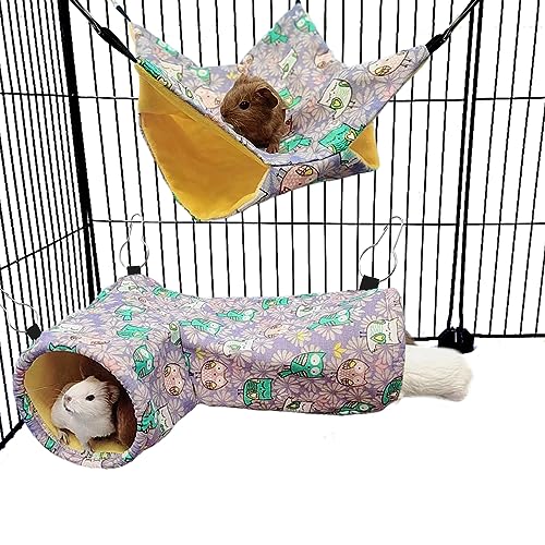 Guinea Pig Rat Tunnel Ferret Hammock, Small Animal Corner Tunnel & Tubes & Bed for Hedgehog Piggy Chinchilla Hideout Toys and Cage Accessories (3.Hammock&Tunnel, Owl) - color: 6.Hammock&Tunnel-Owl