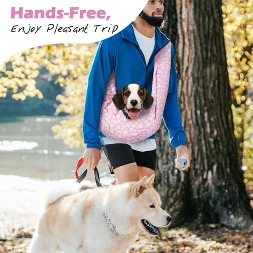 Pawaboo Small Dog Sling Carrier | Reversible Puppy Small Pet Carrier,Hands Free,Safety Buckle,Storage Pocket for Travel,Outdoor Activities Pink Daisy - color: P-Pink Daisy