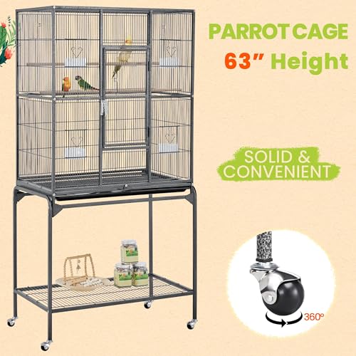 Yaheetech 63-Inch Wrought Iron Rolling Large Bird Cage for African Grey Small Quaker Amazon Parrots Canary Bird Flight Cage