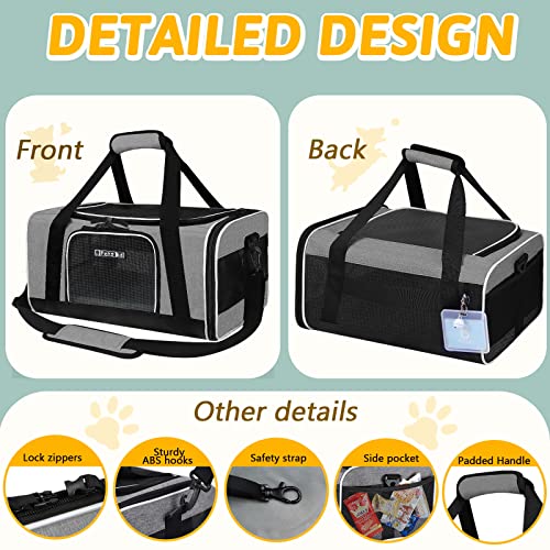 Small Pet Carrier 17" L x 11" W x 9.5" H Airline Approved, Grey | for Alaska Airlines, Lockable Safety Zippers and Anti-Scratch Mesh, Pets Under 10 lbs - color: Grey, size: 17.0"L x 11.0"W x 9.5"H