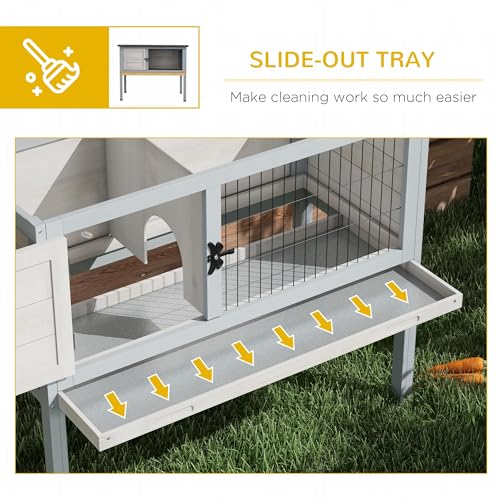 PawHut Elevated Wooden Rabbit Hutch Indoor/Outdoor Bunny Cage Light Gray | Hinged Asphalt Roof, Removable Tray for Guinea Pig - color: Light Gray