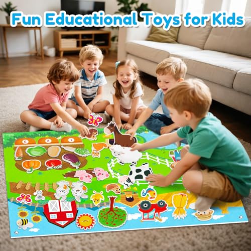 Farm Animals Felt Story Board Set, 3.5Ft 38Pcs Interactive Storytelling Busy Board Toys for 2 Year Old Boy Girl, Animal Farm Barnyard Preschool Learning Activities Toddler Toys for Ages 2-4 Gifts