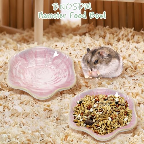 BNOSDM Shallow Ceramic Hamster Food Dish 2 Pcs Small Animals Food Bowl Lotus Feeding Dishes for Gerbils Mice Rats 4.5in (Pink) - color: Pink Lotus