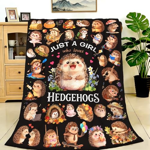 Hedgehog Blanket Gifts Ultra Soft Warm Flannel Hedgehogs Throw Blanket Funny Hedgehog Accessories for Couch Bed Travel 50"x40" - color: Black Hedgehog