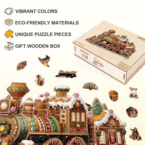 Christmas Mechanical Train Puzzles Adults Gifts Wooden 190 Pieces 13.4 * 8.7in - color: Christmas Mechanical Train, size: Large