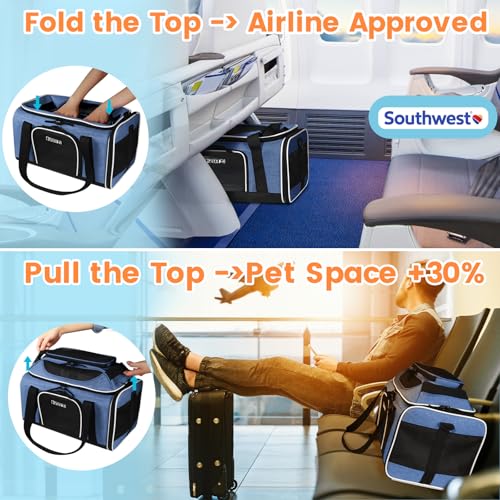 Top-Expandable Small Pet Carrier 18"x13"x9.5" Airline Approved | for Southwest Airlines, Lockable Safety Zippers and Anti-Scratch Mesh, Soft-Sided, Pets Under 10 Lbs, Blue - color: Blue, size: 18.0"L x 13.0"W x 9.5"H