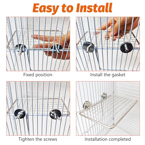 BNOSDM Bird Perch Platform 2 Pcs Stainless Steel Grid Parrot Perches Stand Shelf Parrots Platform Perch Small Birds Cage Accessories for Parakeets, Budgies, Conures, Cockatiels, Lovebirds (S)