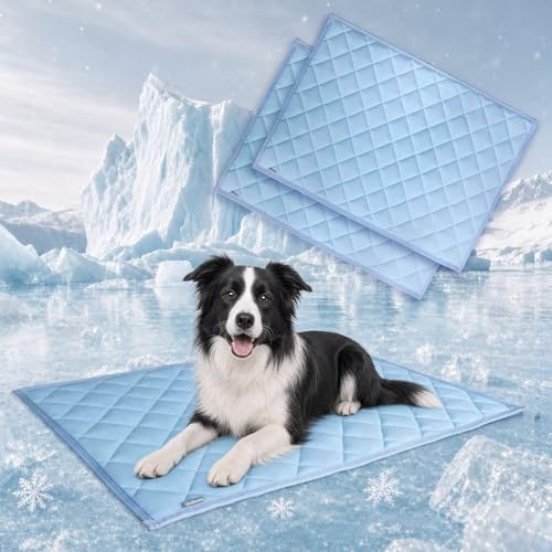 JoyBlooms Cooling Mat for Dogs 2Pack Cooling Pad for Dogs Pad Crate Pad with Elastic Strap,Q-Max 0.46 Cool Anti-Slip Breathable Thin Lightweight Portable Washable Kennel Mats Blue 35" x 23" (L-Crate) - color: Blue, size: 35" x 23" (L-Crate)