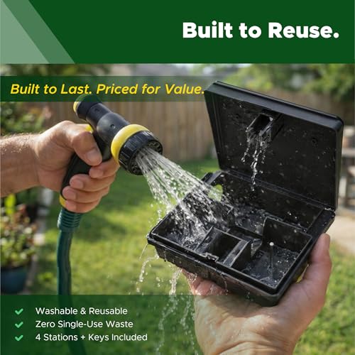 Mouse Bait Station | 4-Pack Indoor & Outdoor Mouse Bait Stations | Bait (Not Included) is Secured by Lock & Key | Pet & Child-Safe Alternative to Mouse Traps | for Mice Only - Small Size - size: 4-Pack Small