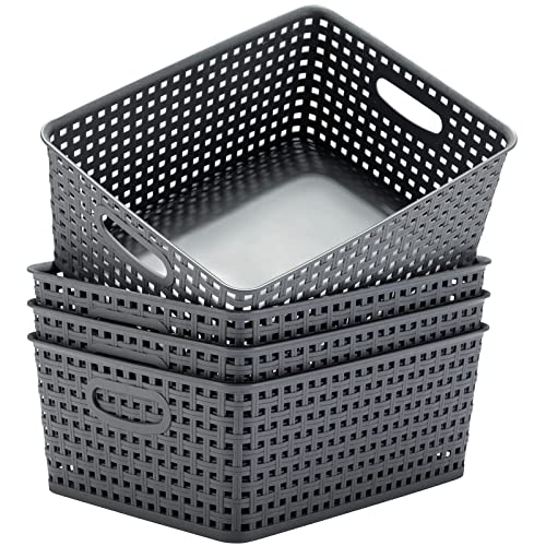 Eslite Plastic Storage Baskets for Organizing,11"X8.5"X4.7",Pack of 4 (Grey) - color: Grey