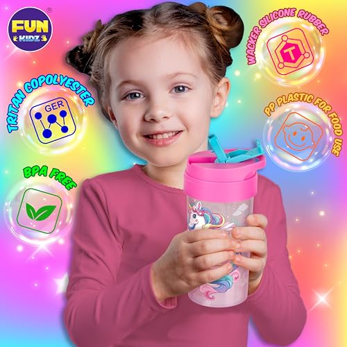 17oz Unicorn Kids Water Bottle, Total My Style Toddler Spout Cover and Carry Handle Design Lid Leak Proof BPA free Cup for Girls Ages 3+ Dishwasher Safe for Sports School Travel with Silicon Straw