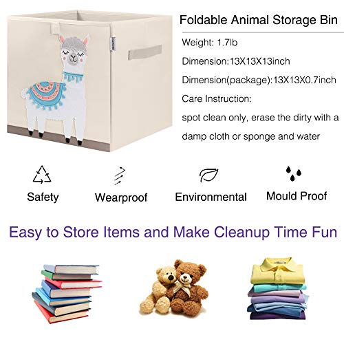 13 Inch Animal Cube Storage Bins, Foldable Fabric Kids Toy Box & Toy Chest | Kids Storage Cubes, Toy Storage Organizer Basket for Toddlers, Boys and Girls, Playroom and Nursery (Llama) - color: Llama