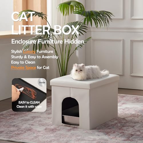 MEEXPAWS Cat Litter Box Enclosure Furniture Odor Control, Large | L Hidden Cat Litter Box Bench Ottoman, Cabinet Dog Proof, Waterproof Inside, Easy Clean, Easy Assembly, Black - color: Black, size: L 25.6'' x 17.7'' x 17.7''