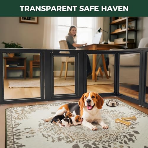 FXW AuraSpace Clear Acrylic Indoor Dog Playpen, 35" H, 8 Panels, Black | Open View, Modern Home Fit, No Climbing Bars, Tool-Free Setup, For Medium Dogs - color: Black, size: 35"H