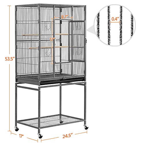 Yaheetech 54-inch Wrought Iron Standing Large Parrot Parakeet Flight Bird Cage for Small Parrot Sun Parakeet Green Cheek Conure Lovebird Budgie Finch Canary Bird Cage with Stand - color: Hammertone Black