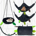 Hamiledyi 5PCS Hamster Hammock Small Animals Hanging Warm Bed House Rat Cage Nest Accessories Toy Hanging Tunnel Soft Bed Rope and Swing for Sugar Glider Squirrel Hamster Playing Sleeping - color: Black