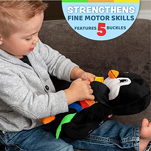 Buckle Toy, Blizzard Penguin Stuffed Animal, Counting and Color Recognition | Montessori Learning Activity Toy, Develop Motor Skills and Problem Solving, Kids Airplane Travel Accessories