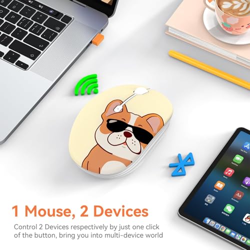 FMOUSE Cute Cartoon Silent Wireless Mouse, Dual Mode Bluetooth & USB 2.4G | Cool French Bulldog, Ideal for Kids & Boys Back to School | AA Battery Powered | Compatible with Laptop Mac iPad Tablet > - color: Cool French Bulldog