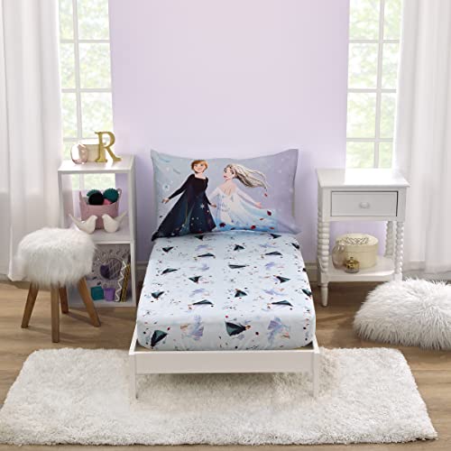 NoJo Disney Frozen Winter Cheer Lavender, Aqua and White Anna, Elsa and Olaf 2 Piece Toddler Sheet Set - Fitted Bottom Sheet and Reversible Pillowcase - color: Frozen Winter Cheer