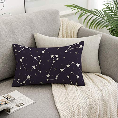 HOSNYE Stars Throw Pillow Cover Beautiful Cosmic Space Astronomy Pattern with Constellations On Night Starry Sky Linen Fabric for Couch Bed Sofa Car Waist Cushion Cover 12 x 20 inch Pillow Case - color: Throwpillowcoversa112, size: 20" x 12" (Pack of 1)