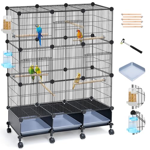 VISCOO Encrypted MetalBird Cage (46" x 36" x 12") for Parrot Parakeets | Bird Cages with Wooden Perches,Slide-Out Tray, Water Bottle & Feeder, for Parrot,Parakeets,Cockatiel,Small Mid-Sized Birds - size: 16.1"L x 12.6"W x 7.3"H