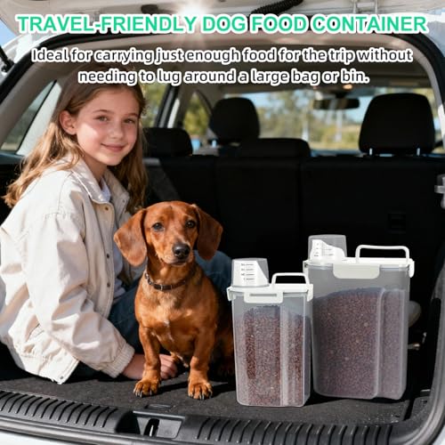 TBMax Small Dog Cat Food Storage Containers 2 Pack, Travel-Friendly Pet Food Container with Spout & Measuring Cup, Kid-Friendly Pet Feeding Dispenser, Portable Dog Treat Bird Seed Container -Beige - color: Beige -2Pcs 3Qt