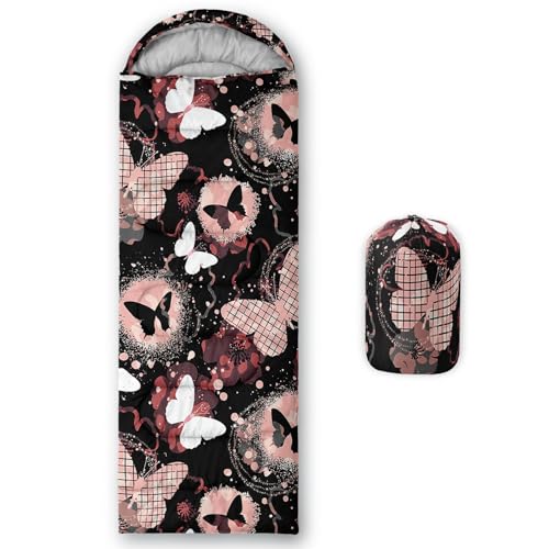 Kids Sleeping Bag for Boys Girls,3D Basketball Print-Lightweight Warm Portable Outdoor Indoor-Waterproof Cold Weather Resistant Sleeping Bag for Camping Hiking - color: Butterflies