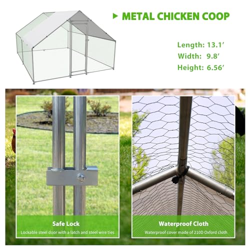 NUGRIART Large Metal Chicken Coop Walk-in Poultry Cage with Water-Resident and Anti-UV Cover Duck Rabbit Cat House Outdoor Chicken Run Pen with Spire Shaped Cage - size: 157.5"L x 118.0"W x 79.0"H