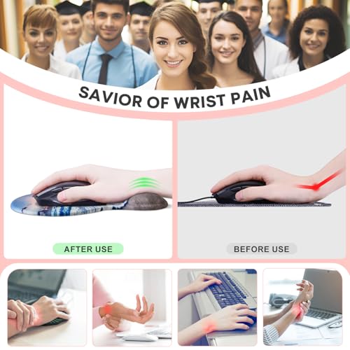 JIKIOU Ergonomic Mouse Pad with Gel Wrist Rest 2 Pack, Portable Small Beach | Upgraded-Prevent Gel Leakage, Ergonomic Design for Pain Relief, Cooling Gel filled, Smooth Lycra Surface, Non-Slip PU Base - color: 10Beach