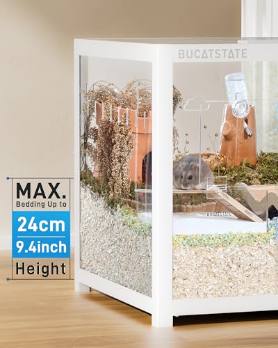 BUCATSTATE Hamster Cage 3.0, Large Hamster Enclosure (39in, White) | 5.4 ft² Small Animal Habitat with Deep Bedding Space for Hamster Enrichment, Stackable Aluminum Frame, Front & Top Access - color: White, size: 39.3"L x 19.7"W x 20.4"H