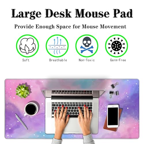 Gaming Pink Mouse Pad Purple Game Mat Big Mouse Pads Desk Mat for Women Computer Mat Pc Gaming Mouse Pad Waterproof Non-Slip Rubber Base 35.4" X 15.7" for Game Office, Starry Sky Cute - color: Purple Starry Sky