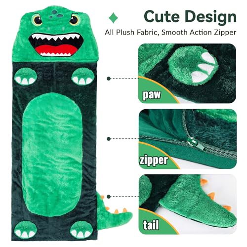 iPlay, iLearn Kids Dinosaur Sleeping Bag, Toddler Boys Daycare Dino Nap Mat | 2 In 1 Plush Animal Slumber Bag, Green Pillow, Happy Travel Sleepover Preschool Birthday Gift for Age 3 4 5 6 7 8 10 12 Child - style: Dinosaur