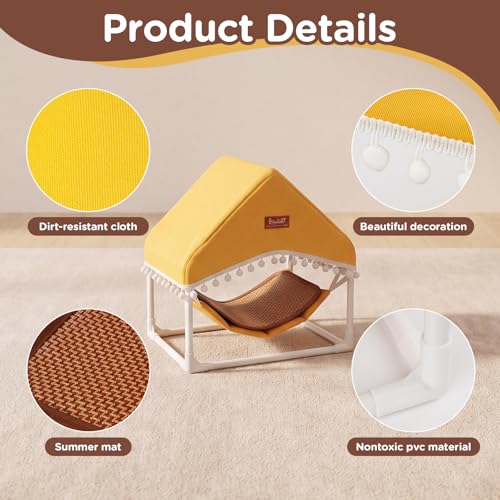 Guinea Pig Hammock with Stand,Rabbit Bed with Removable Cushion,Hamster Hideout House,Small Animals Accessories for Guinea Pigs,Hamsters,Ferrets,Chinchillas,Hedgehogs