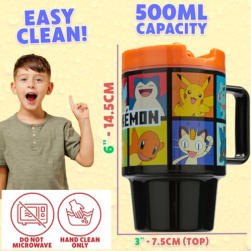 Get Trend Pokemon Kids Water Bottle with Straw 16.9 oz BPA Free Plastic Cup with Lid Reusable Tumbler Pikachu Anime Gifts for Kids (Black Pokemon) - color: Black Pokemon