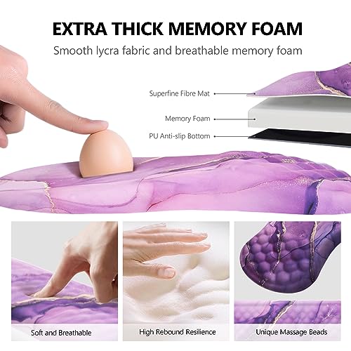 Ergonomic Mouse Pad with Wrist Support and Keyboard Wrist Rest Set | Memory Foam Wrist Cushion, Non-Slip PU Base, Massage Design, Relieves Wrist Pressure for Work, Gaming & Office Use - color: Amethyst Purple Marble