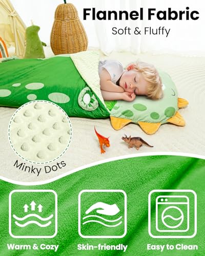 Kids Sleeping Bag, 3 in 1 Larger Plush Animal Toddler Nap Mat | Slumber Bag for Travel Sleepover Birthday Daycare Preschool Kindergarten, Boys Girls - color: Green Dinosaur, size: 70"*27"