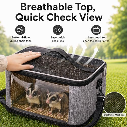 Sugar Glider Travel Carrier Pouch Bag, Portable Shoulder Travel Pouch and 6pcs Soft Liner, Clear View Breathable Outdoor Bonding Carrying Bag for Hamster Gecko Hedgehog Guinea Pig (Bag+Diaper)